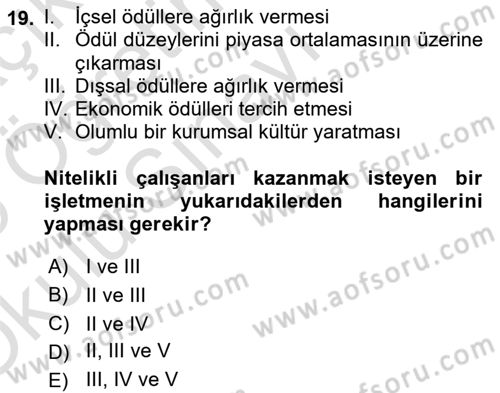 Ücret ve Ödül Yönetimi Dersi 2024 - 2025 Yılı Yaz Okulu Sınav Soruları 19. Soru