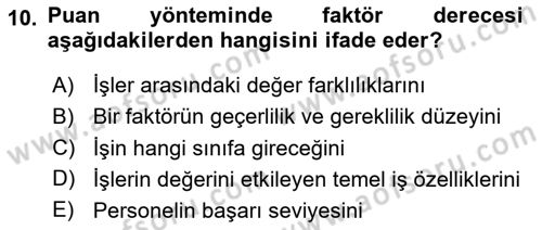 Ücret ve Ödül Yönetimi Dersi 2025 - 2026 Yılı (Vize) Ara Sınav Soruları 10. Soru