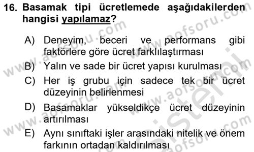 Ücret ve Ödül Yönetimi Dersi 2025 - 2026 Yılı (Vize) Ara Sınav Soruları 16. Soru