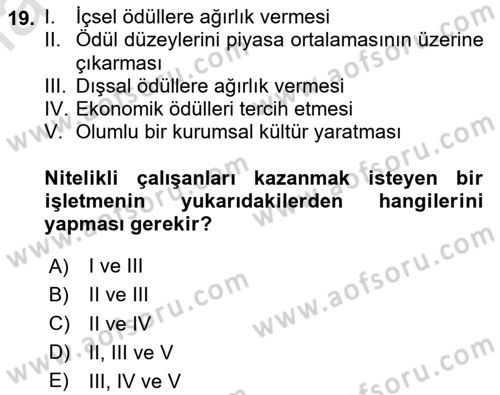 Ücret ve Ödül Yönetimi Dersi 2025 - 2026 Yılı (Final) Dönem Sonu Sınav Soruları 19. Soru