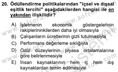 Ücret ve Ödül Yönetimi Dersi 2025 - 2026 Yılı (Final) Dönem Sonu Sınav Soruları 20. Soru