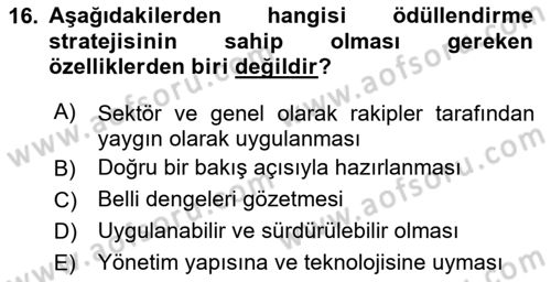 Ücret ve Ödül Yönetimi Dersi 2025 - 2026 Yılı Yaz Okulu Sınav Soruları 16. Soru
