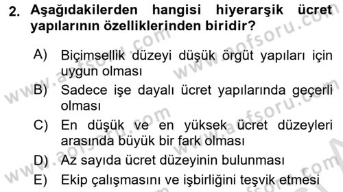 Ücret ve Ödül Yönetimi Dersi 2025 - 2026 Yılı Yaz Okulu Sınav Soruları 2. Soru