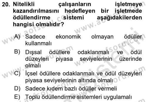 Ücret ve Ödül Yönetimi Dersi 2025 - 2026 Yılı Yaz Okulu Sınav Soruları 20. Soru