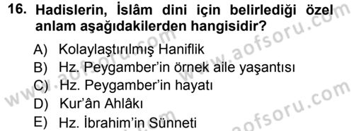 İslam İnanç Esasları Dersi 2012 - 2013 Yılı (Vize) Ara Sınav Soruları 16. Soru