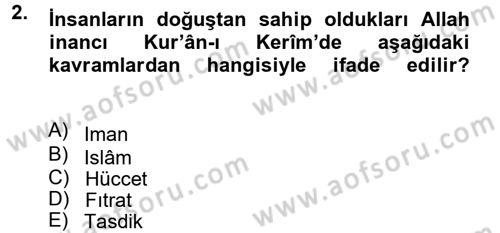 İslam İnanç Esasları Dersi 2012 - 2013 Yılı (Vize) Ara Sınav Soruları 2. Soru