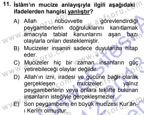 İslam İnanç Esasları Dersi 2012 - 2013 Yılı (Final) Dönem Sonu Sınav Soruları 11. Soru