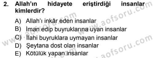 İslam İnanç Esasları Dersi 2012 - 2013 Yılı (Final) Dönem Sonu Sınav Soruları 2. Soru