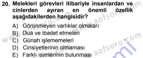 İslam İnanç Esasları Dersi 2012 - 2013 Yılı (Final) Dönem Sonu Sınav Soruları 20. Soru