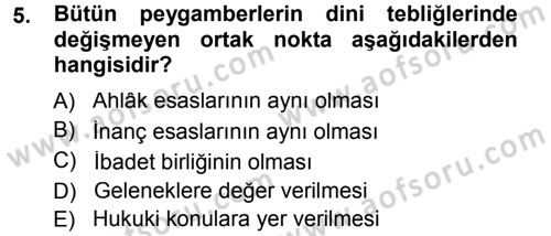 İslam İnanç Esasları Dersi 2012 - 2013 Yılı (Final) Dönem Sonu Sınav Soruları 5. Soru