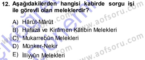 İslam İnanç Esasları Dersi 2013 - 2014 Yılı (Vize) Ara Sınav Soruları 12. Soru