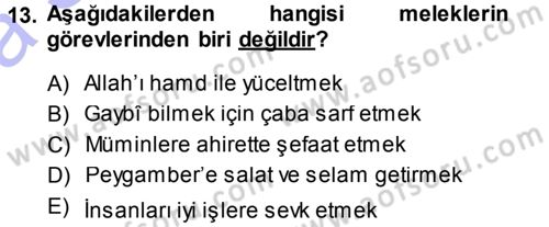 İslam İnanç Esasları Dersi 2013 - 2014 Yılı (Vize) Ara Sınav Soruları 13. Soru