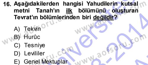 İslam İnanç Esasları Dersi 2013 - 2014 Yılı (Vize) Ara Sınav Soruları 16. Soru