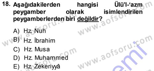 İslam İnanç Esasları Dersi 2013 - 2014 Yılı (Vize) Ara Sınav Soruları 18. Soru