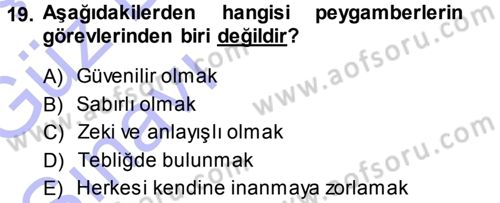 İslam İnanç Esasları Dersi 2013 - 2014 Yılı (Vize) Ara Sınav Soruları 19. Soru