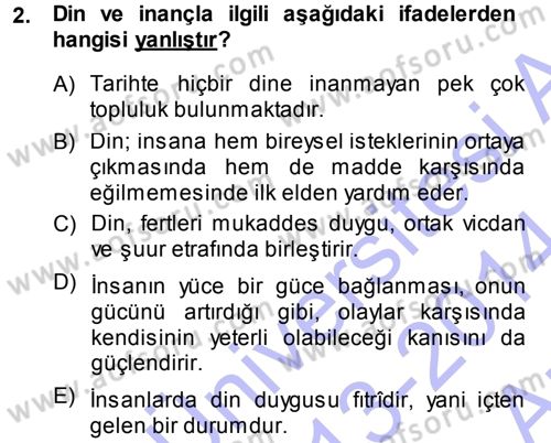 İslam İnanç Esasları Dersi 2013 - 2014 Yılı (Vize) Ara Sınav Soruları 2. Soru