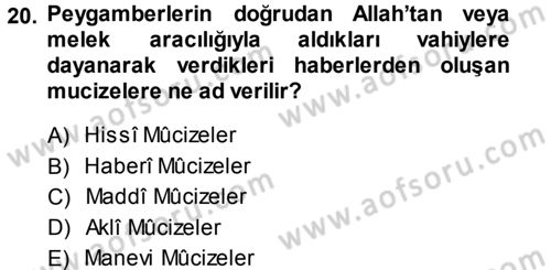 İslam İnanç Esasları Dersi 2013 - 2014 Yılı (Vize) Ara Sınav Soruları 20. Soru