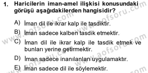 İslam İnanç Esasları Dersi 2014 - 2015 Yılı (Vize) Ara Sınav Soruları 1. Soru