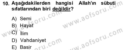 İslam İnanç Esasları Dersi 2014 - 2015 Yılı (Vize) Ara Sınav Soruları 10. Soru