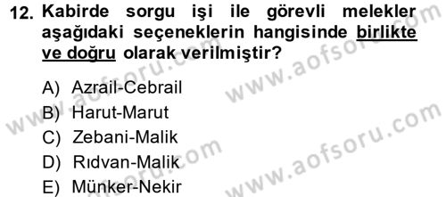 İslam İnanç Esasları Dersi 2014 - 2015 Yılı (Vize) Ara Sınav Soruları 12. Soru
