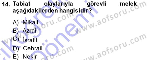 İslam İnanç Esasları Dersi 2014 - 2015 Yılı (Vize) Ara Sınav Soruları 14. Soru