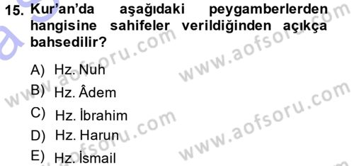İslam İnanç Esasları Dersi 2014 - 2015 Yılı (Vize) Ara Sınav Soruları 15. Soru