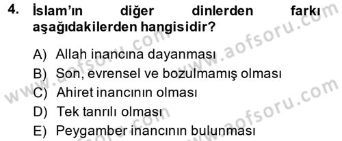İslam İnanç Esasları Dersi 2014 - 2015 Yılı (Vize) Ara Sınav Soruları 4. Soru