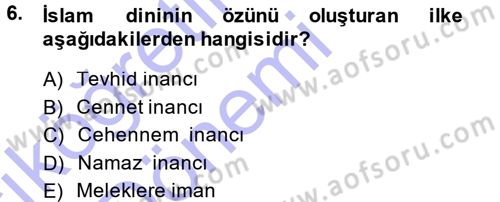 İslam İnanç Esasları Dersi 2014 - 2015 Yılı (Vize) Ara Sınavı 6. Soru