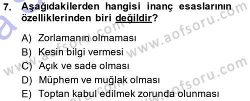 İslam İnanç Esasları Dersi 2014 - 2015 Yılı (Vize) Ara Sınav Soruları 7. Soru
