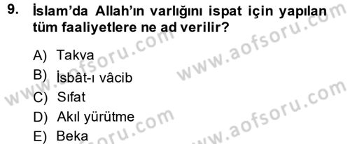İslam İnanç Esasları Dersi 2014 - 2015 Yılı (Vize) Ara Sınav Soruları 9. Soru