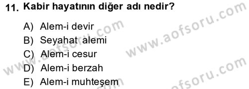 İslam İnanç Esasları Dersi 2014 - 2015 Yılı (Final) Dönem Sonu Sınav Soruları 11. Soru