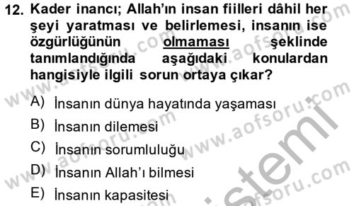 İslam İnanç Esasları Dersi 2014 - 2015 Yılı (Final) Dönem Sonu Sınav Soruları 12. Soru