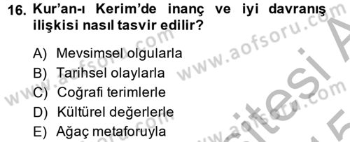 İslam İnanç Esasları Dersi 2014 - 2015 Yılı (Final) Dönem Sonu Sınav Soruları 16. Soru