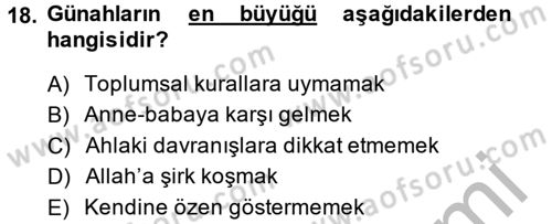İslam İnanç Esasları Dersi 2014 - 2015 Yılı (Final) Dönem Sonu Sınav Soruları 18. Soru