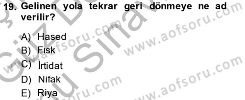 İslam İnanç Esasları Dersi 2014 - 2015 Yılı (Final) Dönem Sonu Sınav Soruları 19. Soru