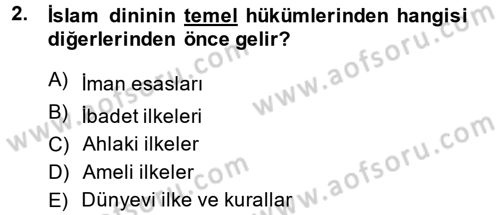İslam İnanç Esasları Dersi 2014 - 2015 Yılı (Final) Dönem Sonu Sınav Soruları 2. Soru