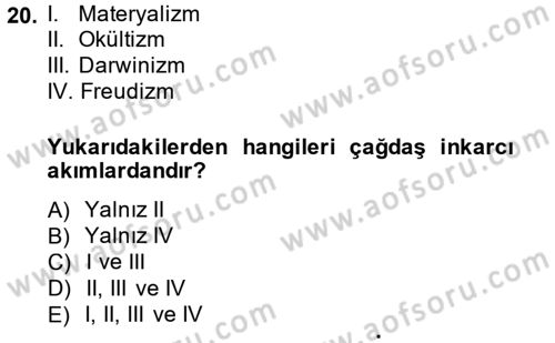 İslam İnanç Esasları Dersi 2014 - 2015 Yılı (Final) Dönem Sonu Sınav Soruları 20. Soru