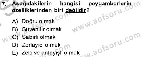 İslam İnanç Esasları Dersi 2014 - 2015 Yılı (Final) Dönem Sonu Sınav Soruları 7. Soru