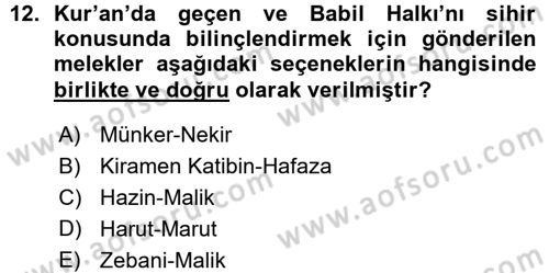 İslam İnanç Esasları Dersi 2015 - 2016 Yılı (Vize) Ara Sınav Soruları 12. Soru