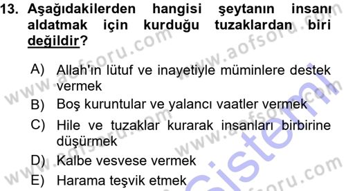 İslam İnanç Esasları Dersi 2015 - 2016 Yılı (Vize) Ara Sınav Soruları 13. Soru
