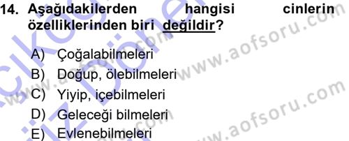 İslam İnanç Esasları Dersi 2015 - 2016 Yılı (Vize) Ara Sınav Soruları 14. Soru