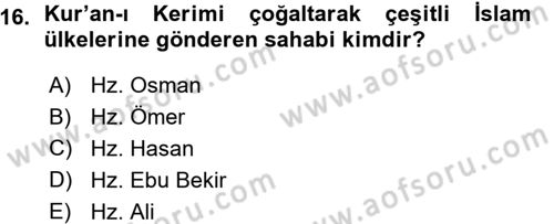 İslam İnanç Esasları Dersi 2015 - 2016 Yılı (Vize) Ara Sınav Soruları 16. Soru