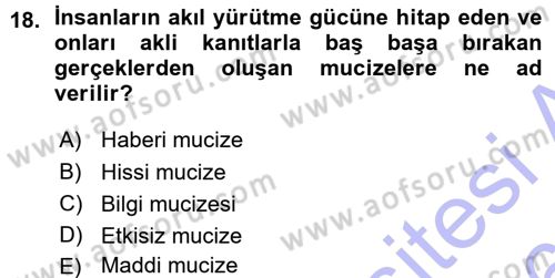 İslam İnanç Esasları Dersi 2015 - 2016 Yılı (Vize) Ara Sınav Soruları 18. Soru