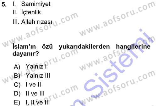 İslam İnanç Esasları Dersi 2015 - 2016 Yılı (Vize) Ara Sınav Soruları 5. Soru