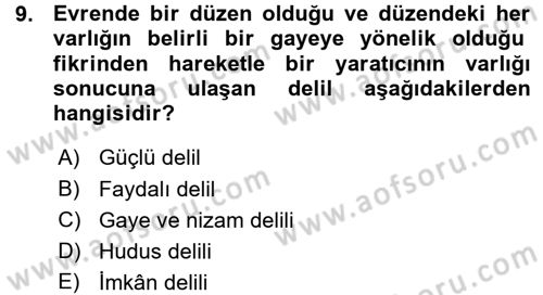 İslam İnanç Esasları Dersi 2015 - 2016 Yılı (Vize) Ara Sınav Soruları 9. Soru