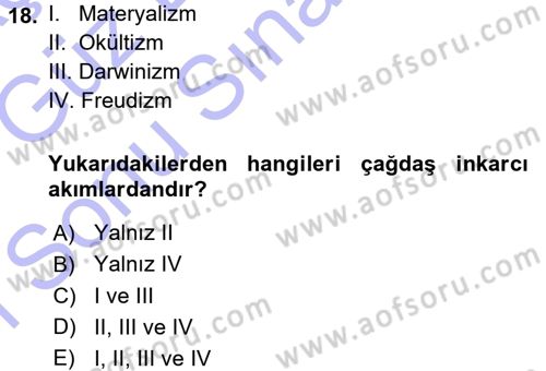 İslam İnanç Esasları Dersi 2015 - 2016 Yılı (Final) Dönem Sonu Sınav Soruları 18. Soru