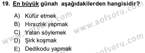 İslam İnanç Esasları Dersi 2015 - 2016 Yılı (Final) Dönem Sonu Sınav Soruları 19. Soru