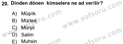 İslam İnanç Esasları Dersi 2015 - 2016 Yılı (Final) Dönem Sonu Sınav Soruları 20. Soru
