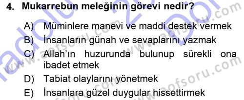 İslam İnanç Esasları Dersi 2015 - 2016 Yılı (Final) Dönem Sonu Sınav Soruları 4. Soru