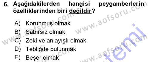 İslam İnanç Esasları Dersi 2015 - 2016 Yılı (Final) Dönem Sonu Sınav Soruları 6. Soru